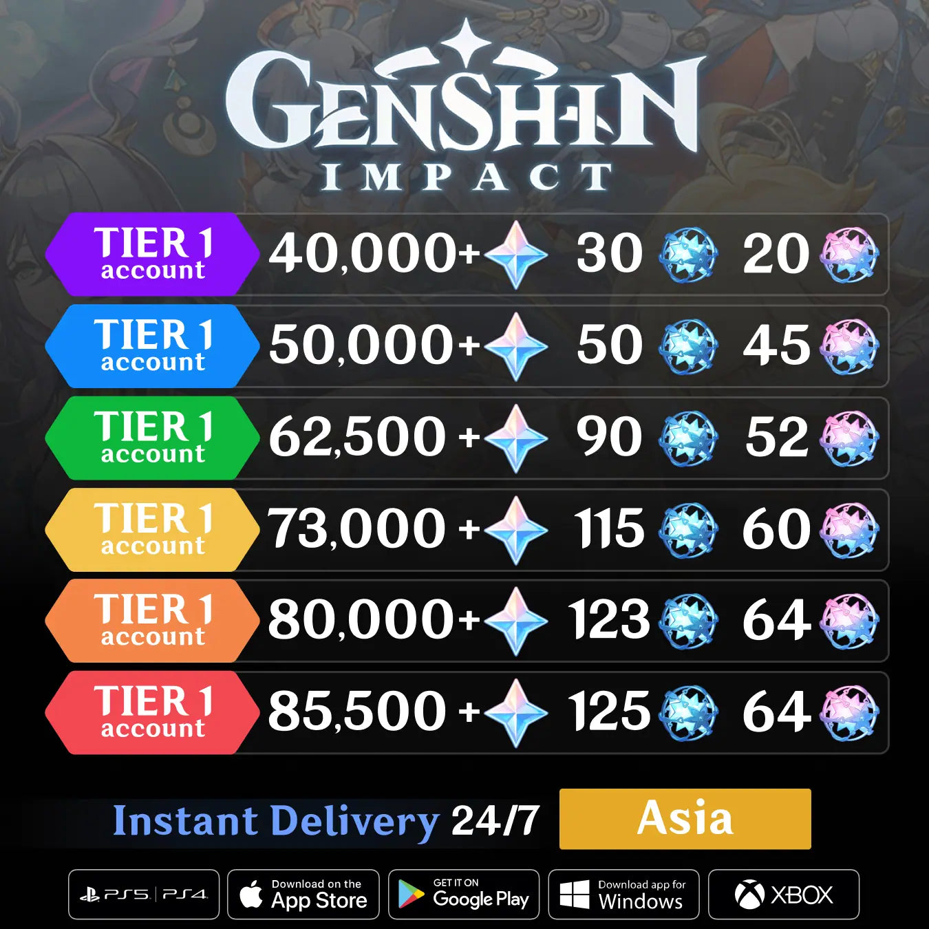 Genshin Reroll Account with Primogems [Asia] GamesBay