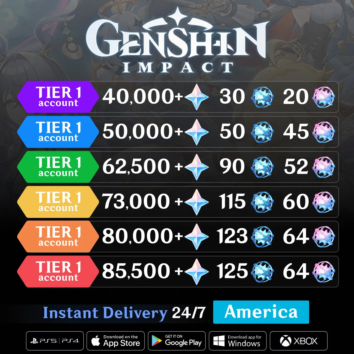 Genshin Reroll Account with Primogems [America] GamesBay